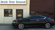 Black 2013 Honda Accord Coupe with professional window tint in North Bay Ontario